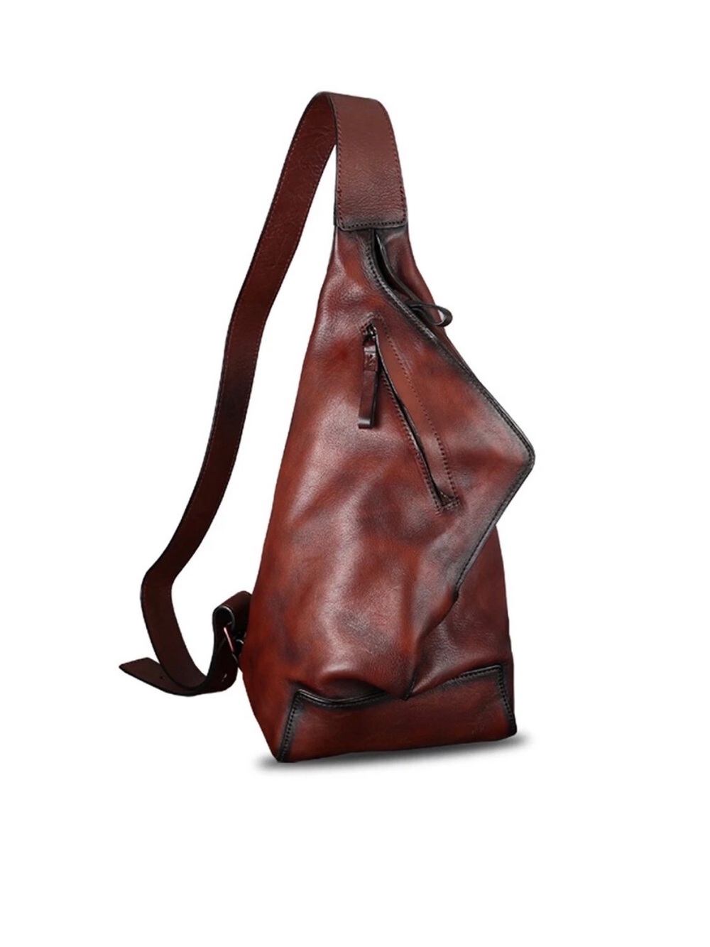 IVTG Genuine Leather Sling Bag Vintage Brown Teardrop Crossbody Backpack